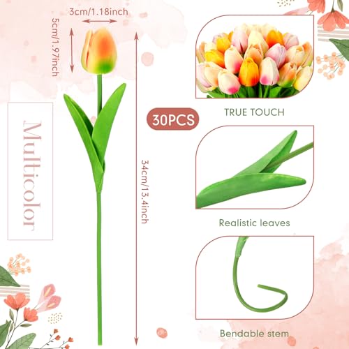 Lyrow 30 Pcs Tulips Artificial Bouquet Flowers Faux Tulips for Home Kitchen Wedding Decorations,Gift Idea for Easter Decor Mother's Day Birthdays(Multi Colors) - color: Multi Colors