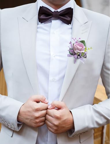 Marriwise 6pcs Light Purple Boutonniere for Men, Artificial Silk Rose Flowers Wedding Groom Groomsmen Boutonniere for Wedding/Anniversary/Prom/Rustic Wedding/Homecoming (Light Purple) - color: Light Purple