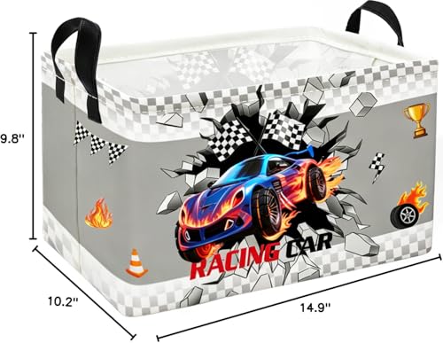 Essme Rectangular Kids Baskets,Car Storage Box,Cute Basket for Kids with Handles for Room Decor, Book Bins,Shelf Basket.(Blue Car) - color: Blue Car