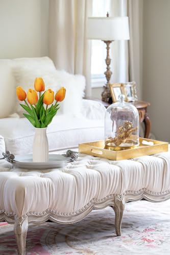 Briful 2 Packs Faux Flowers Artificial Tulips with Ceramic Vase, Poly Foam Orange Tulips Real Touch Flower Arrangement for Home Kitchen Wedding Centerpiece Decoration - color: Orange