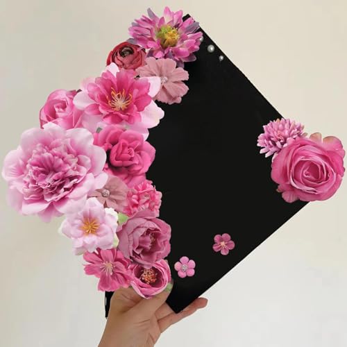 Artificial Flowers Heads Combo Rose Red Flowers Mix Silk Flowers Heads Pink Bulk Faux Rose for Craft Garland Graduation Cap Wedding Bridal Baby Shower Home Party Decoration DIY Cake Decor - color: Rose Red