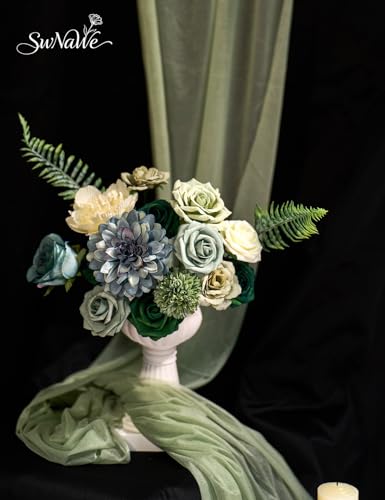 Green Flowers Artificial Roses Combo Set Fake Green Silk Flowers Faux Flowers Mix Dahlia Chrysanthemum with Stems for Wedding Bouquets Baby Bridal Shower Party St Patrick’s Day Decor - color: Green, size: The Modern Classic