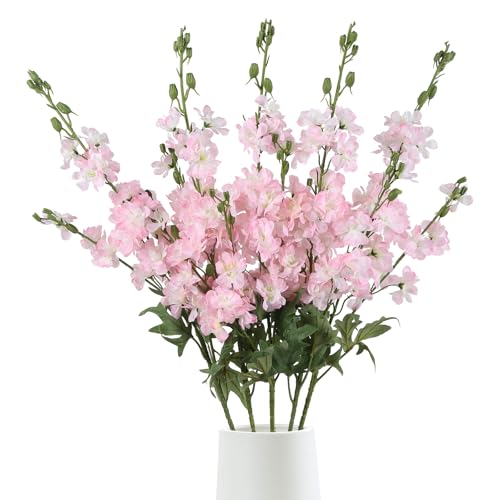 Light Pink Delphinium Artificial Flowers 5 PCS, 38.5" Tall Flowers for Floor Vase Pink Silk Flowers Realistic Artificial Snapdragon for Wedding Home Party Centerpiece for Table - color: Light Pink