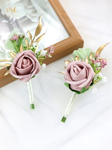 Dusty Pink Faux Foam Rose Boutonnieres for Men Wedding Prom 6Pcs | Artificial Foam Rose Boutonnieres for Wedding Prom Groom Groomsman Homecoming Ceremony Anniversary Party - color: 6pcs Pink Boutonniere