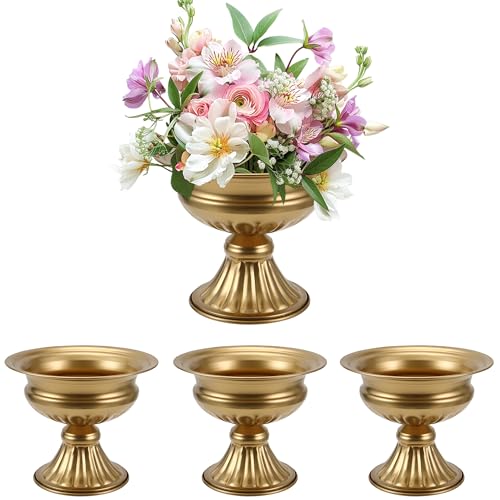 MCMCNCUIU Gold Vases for Centerpieces, Set of 4 Vintage Urn Vase, Small Pedestal Vases for Wedding Centerpieces, Gold Metal Vase for Wedding Table, Party, Home, Anniversary Decoration, 6.6 Inches - color: Gold, size: Urn-4Pcs