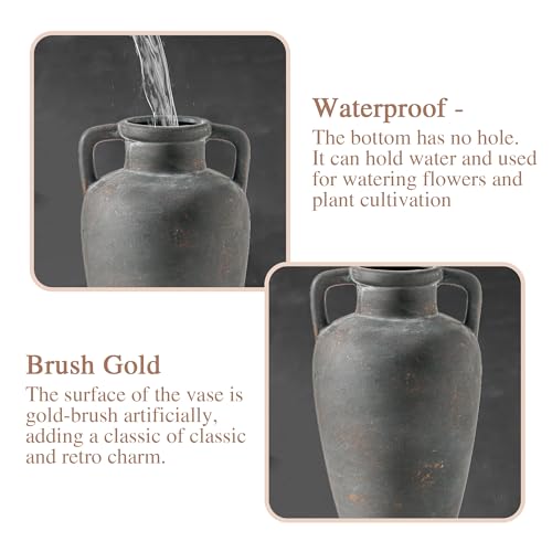 Ceramic Flower Vase with Handles, 11 inch Tall Vase for Centerpieces, Large Decorative Terracotta Vases, Farmhouse Rustic Vases for Home Decor, Living Room, Table, Neutral - color: 103-4-11.4in