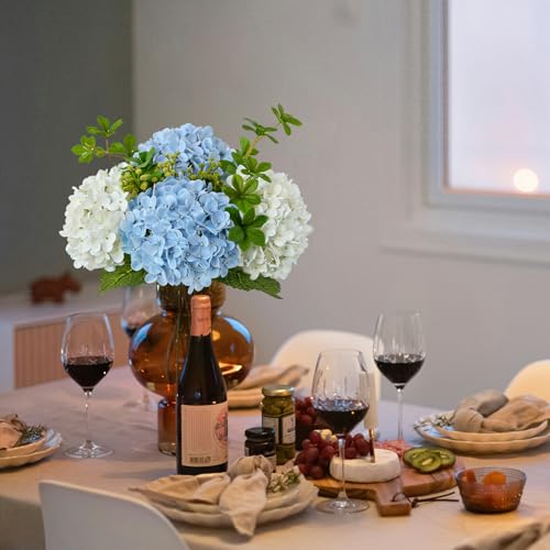 ZYTUYO 20 inches 4 Pcs Sky Blue Real Touch Hydrangea Artificial Flowers Boho Lifelike Real Looking Latex Hydrangeas Flower with Long Stem for Home Decor Spring Table Centrepiece - color: Sky Blue