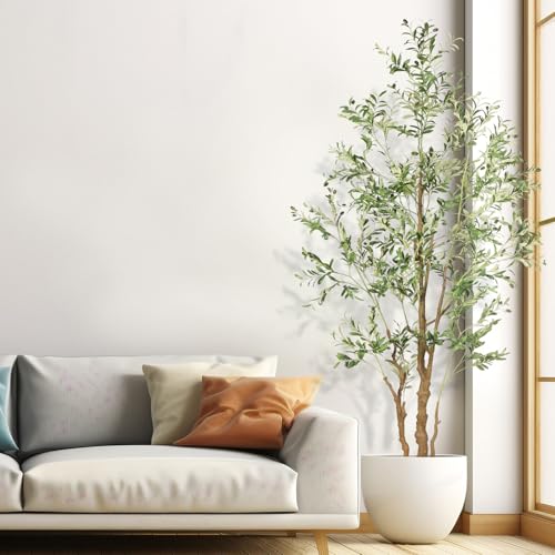 OXLLXO 8.2ft Artificial Olive Tree (96in) with Plastic Nursery Pot Faux Olive Silk Tree, Fruits Fake Plant for Office House Farmhouse Living Room Home Decor (Indoor/Outdoor) - size: 8ft