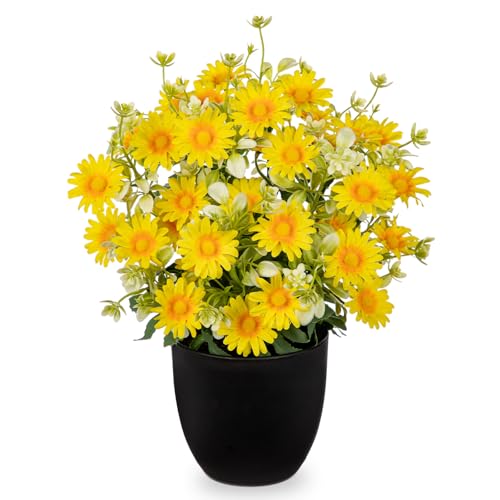 DILATATA Artificial Daisy Flowers in Pot 12 Inch Fake Flowers Silk Daisy Arrangement Faux Plant Flower Decor for Spring Home Decor Table Centerpiece Garden Porch Window - Yellow - color: Yellow-daisy