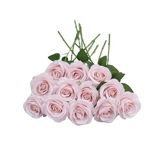 JUSMAI 12pcs Roses Artificial Flowers Real Touch Fake Flowers with Long Stems Silk Flowers for Wedding Bouquet Centerpices Decorations Party Bridal Baby Shower Home Decor (Dusty Pink) - color: Dusty Pink, size: 12PCS
