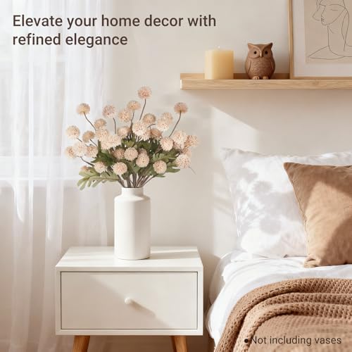 Mkono Faux Flowers for Vase 10 Pcs 20" Artificial Mums Flowers with Long Stems Fake Silk Chrysanthemum Flower for DIY Bouquets Centerpieces Home Decorations Floral Arrangement Table (Beige) - color: Beige