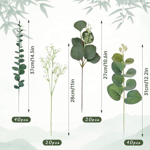 HUAHUA Mixed Artificial Eucalyptus Leaves Stems Bulk,Fake Greenery Plants Faux Silver Dollar Eucalyptus Leaves for DIY Bouquets Centerpiece Floral Arrangement Home Wedding Decor (120, Green/White) - color: Green/White