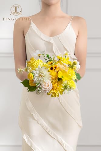 TINGE TIME Fake Flowers Artificial Flowers Peonies Bulbous Chrysanthemum Daisy Hydrangea Sunflower Violets Dahlia Daffodils Epiphyllum Orchid Cherry Blossom Camellia Leyaron (Yellow) - color: Yellow