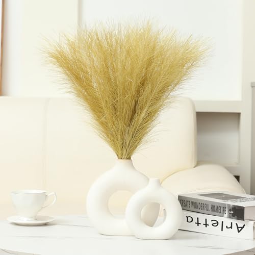Ureymx Faux Pampas Grass Decor 17.7 Inch 6pcs, Artificial Pompas Grass Bulk Artificial Dried Flower Small Vase Filler for Boho Home Wedding Decoration (Gold) - color: Gold, size: 17 Inch 6 Pcs