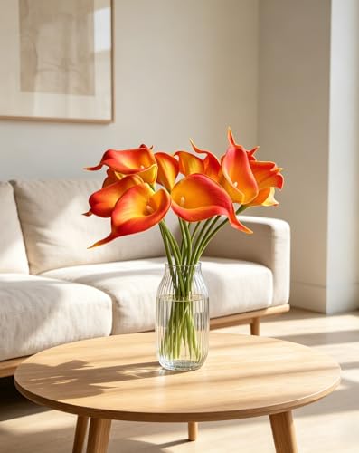 18pcs Real Touch Artificial Calla Lily Flowers for Decoration, Outdoor Wedding Bouquets, Lifelike Faux Flowers for Home, Garden, Party, and Event Decor - color: Orange