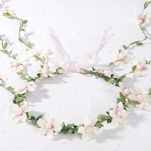 White Fairy Flower Headpiece, Bohemian Daisy Floral Headband, Handmade Forest Woodland Vine Flower Crown for Women Bridal Wedding Renaissance Party Cosplay Costume Hair Accessories - color: White