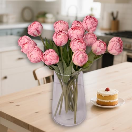 12 Pcs 15 Inch Pink Tulip Artificial Flowers for Home Wedding Decor | Realistic Silk Artificial Tulips, Multilayer Petals, for Home Decor, Wedding Party Floral Arrangements, Table Centerpieces - color: Pink