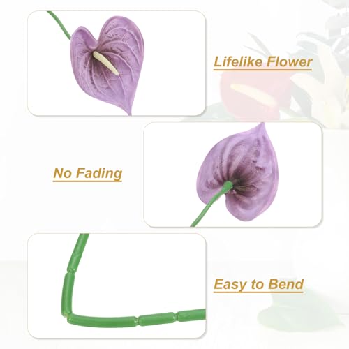 PATIKIL 13" Artificial Anthurium Lily Flowers, 10 Pack Permanent Flower Floral Arrangements Bouquet for Home Decor Bridal Wedding Festival Party, Dark Purple - color: Dark Purple