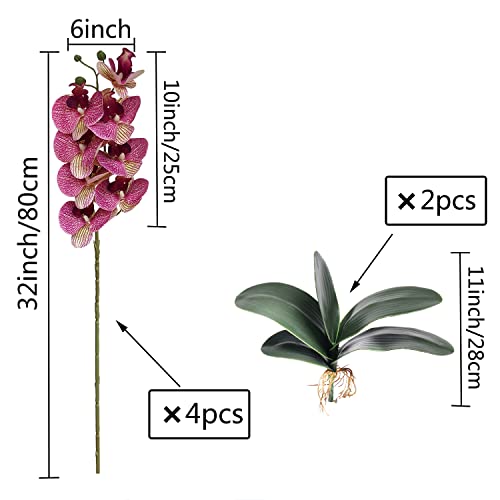 FagusHome 81.3 cm künstliche Phalaenopsis-Blumen, 4 Stück mit 2 Bündeln, Orchideenblumen, Stielpflanzen, Schmetterlinge, Phalaenopsis, Party, Dekoration, Purple Dapple (FH100083) - color: Purple Dapple