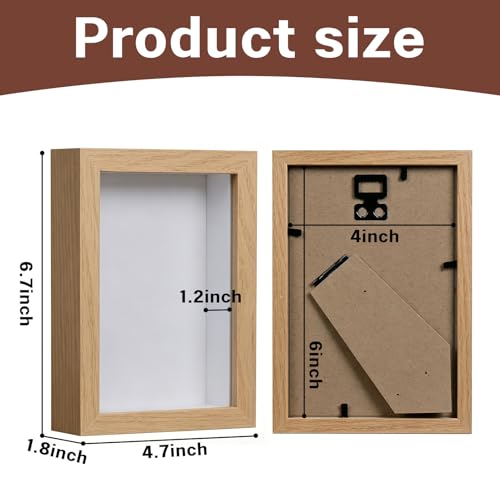 4x6 Shadow Box - Wooden Deep Picture Frame with Shatter-Resistant Panel for Wall Decor | 3D Display Case for Military Medals, Flowers, Photos and Crafts | Easy to Open & Ready to Hang Gift Idea - color: Wood Grain Color, size: 1Pcs 4x6in