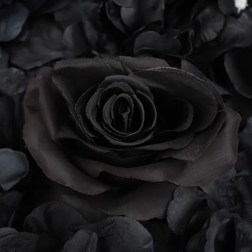 DNYSYSJ Black Flower Wall Panel,12pcs 15" X 15" Black Rose Panel Artificial Hydrangeas Flowers Panel Silk Fabric Wall Mat for Halloween Thanksgiving Photography Home Wedding Party Event Wall Decor - color: Black Roses, 15x15in, size: 12 pieces