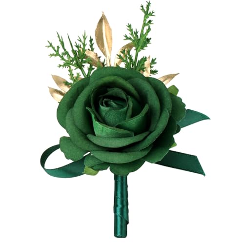Boutonniere for Men Artificial Flowers 1 Piece Wedding Prom Homecoming Corsage Anniversary Party Decoration (1, Green) - color: Green