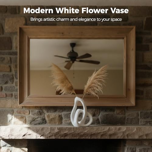 Modern White Flower Vase, Bohemian Decorative Vase, Resin Knot Sculpture Centerpiece for Pampas, Dried Flowers, Minimalist Aesthetic Home Decor