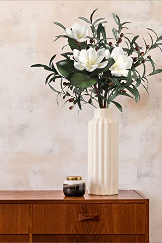 White Silk Magnolia Flowers with Olive Branches for Vases Real Touch White Flower Combo Artificial Olive Branches 30" Long Stem Artificial Flowers for Tall Vase Home Decor Indoor (White)