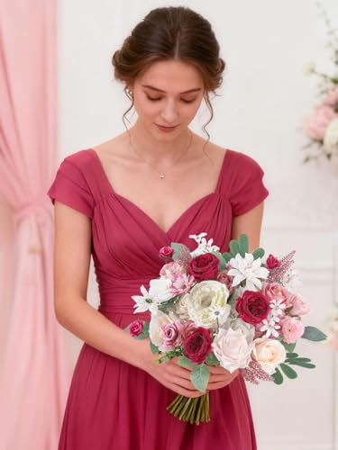 Artificial Flowers Box White Pink Silk Fake Roses with Stems for DIY Wedding Bridal Bouquets Floral Arrangement Table Centerpieces Cake Birthday Party Wreath Baby Shower Home Decor - color: White Pink
