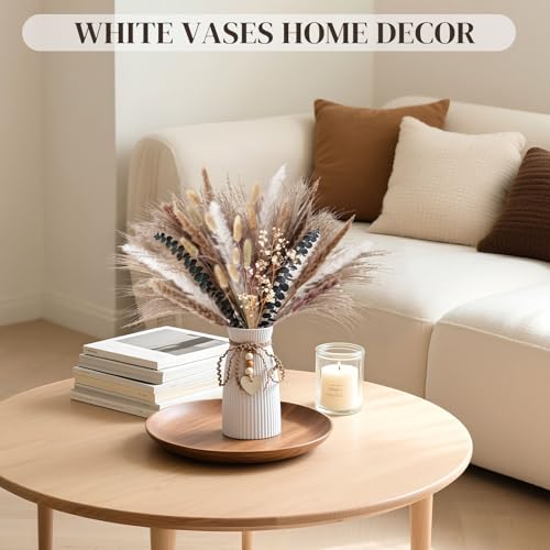 DomeStar White Ceramic Vase, 6.3" Tall Small Flower Vase for Pampas Grass, Home, Living Room, Dining Table, Farmhouse, Office Decor, Bedroom, Table, Kitchen Shelf, Minimalist Modern Home Decoration - color: White