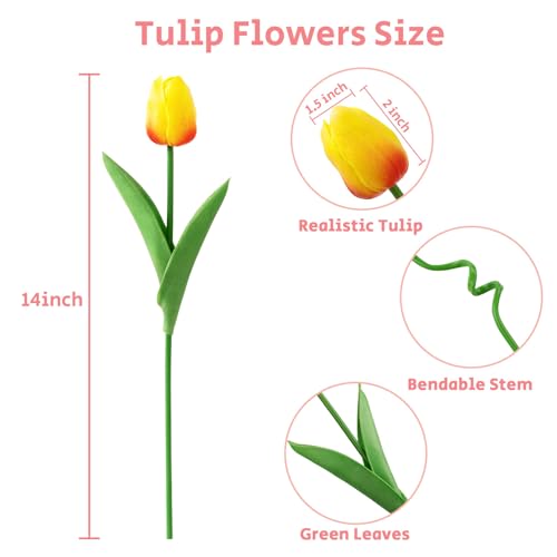 U'Artlines 30Pcs Fake Tulips Artificial Flowers with Stems Faux Tulips Bouquet Real Touch Flower for Wedding Home Kitchen Spring Easter Mother's Day Floral Arrangement Decor (Multi Colors) - color: Multi Color