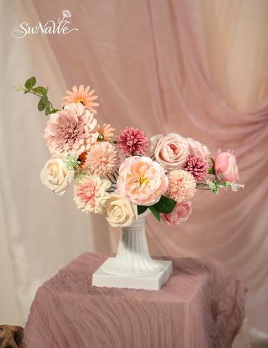 Pink Flowers Artificial Roses Combo Set Fake Pink Silk Flowers Faux Peony Flowers Mix Chrysanthemum Dahlia with Stems for Wedding Bouquets Baby Bridal Shower Party Floral Arrangements Decor - color: Blush Pink, size: The Modern Classic