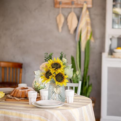 Artificial Sunflower Bouquets - Silk Fake Flowers with Vase, Centerpieces for Dining Room and Coffee Table Decor - color: Pink-yellow