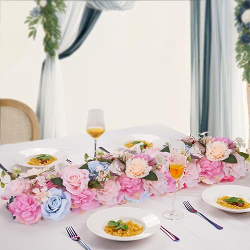 Flower Centerpieces for Tables - 10 Pack Wedding Arch Artificial Flowers Blue&Pink Arrangements Center Piece for Reception, Living Room, Kitchen, Dining Table Runner Decoration(20.5 * 9.4''/52 * 24cm) - color: Pink&blue