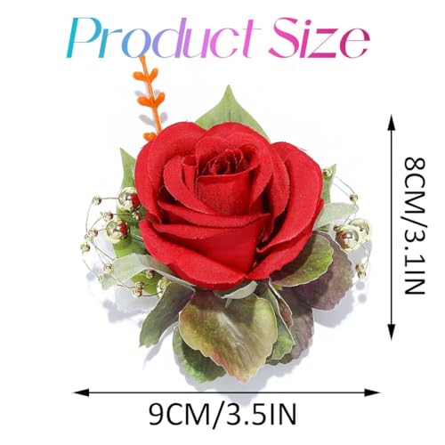 Rose Wrist Corsage Prom Corsages Wristlet Bridal Hand Flower for Women and Girls (Red) - color: Red