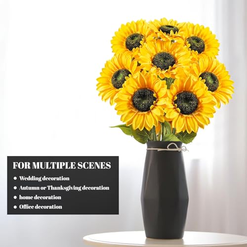 8 PCS 5.9" W x 24.8" H Large Sunflowers Artificial Flowers with Long Stems Silk Fake Big Sunflowers Bouquet Faux Sunflower Arrangement for Home Vase Table Wedding Garden DIY Fall Decor