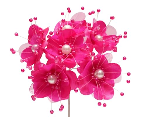 72 Artificial Silk Pearl Spray Craft Flower for Home Craft Decor DIY Wedding Bridal Veil Headband Dress Cake Topper Embellishment Scrapbook Favor Corsage Floral Bouquet Arrangement (Fuchsia) - color: Fuchsia