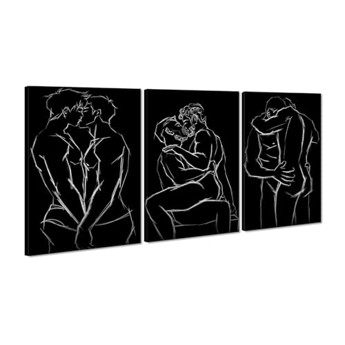 Male Wall Art Black and White Men Gay Body Painting Wall Decor 3 Panels Abstract Men Gay Posters Prints Art Bedroom Bathroom Home Decoration Framed Ready to Hang 20"W x 28"H x 3pcs - color: Art02, size: 20x28x3pcs
