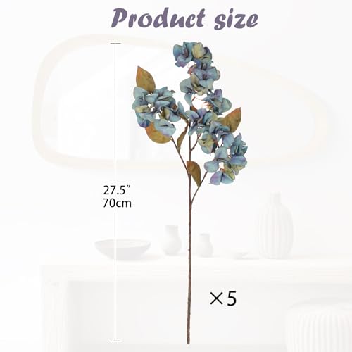 Briful Bougainvillea Artificial Flowers 5 Pack 27.5" Fake Bougainvillea Floral Stems Realistic Silk Bougainvillea Arrangements for Home Weddings Parties Table Vase Centerpiece Decor(Blue) - color: Blue