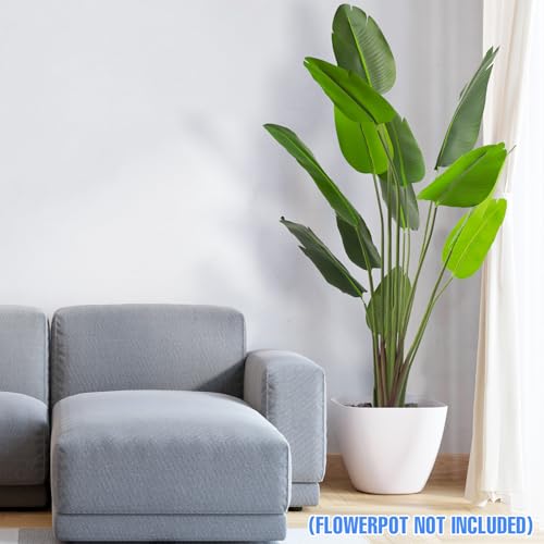 E&K 6FT Artificial Bird of Paradise Plant with Plastic Nursery Pot, Fake Banana Tree Artificial Plant Faux Palm Trees for Home Office Garden Indoor Outdoor Decor (1 Pack) - color: Bird of Paradise, size: 6ft