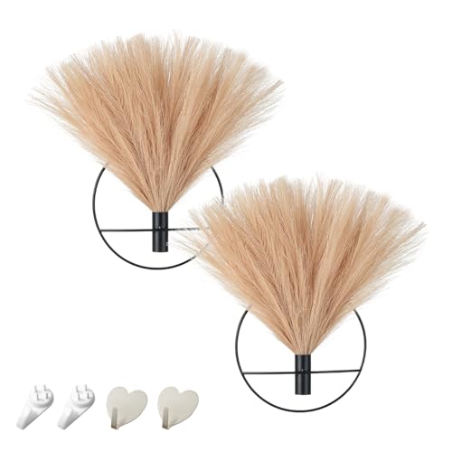 Pretty Jolly Wall Decor, Wall Metal vase Decoration Holder, Wall-Mounted Artificial Flowers,Wall Decor Fake Wheat 2 Pack,Wall Art Artificial Greenery,Farmhouse,Boho - color: 15-pampas-orange - Black Ring, size: S 7.8inch (Black Ring)
