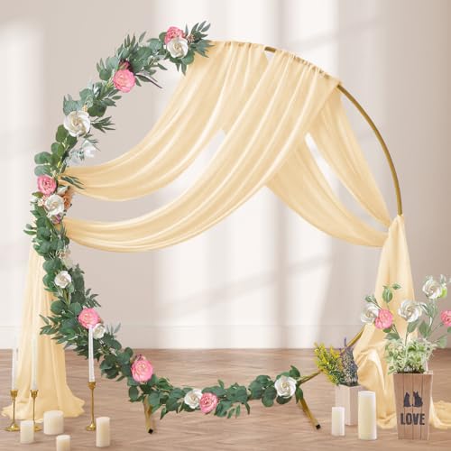 DeZerlor Wedding Arch Draping Fabric 29" x 20 FT Drapes for Backdrop Sheer Curtains for Romantic Bridal Baby Shower Decorations Ceremony Birthday Party Outdoor Events, Champagne - color: Champagne