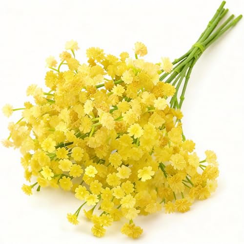 6 Pcs Babys Breath Artificial Flowers, Fake Babys Breath Flowers for Wedding Floral Arrangement Party Decor, Yellow - color: Yellow