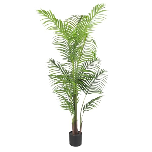 E&K 5FT Artificial Palm Tree with Plastic Nursery Pot, Fake Areca Palm Tree Artificial Plant Faux Trees for Home Office Garden Indoor Outdoor Decor (1 Pack) - color: Areca Palm, size: 5ft