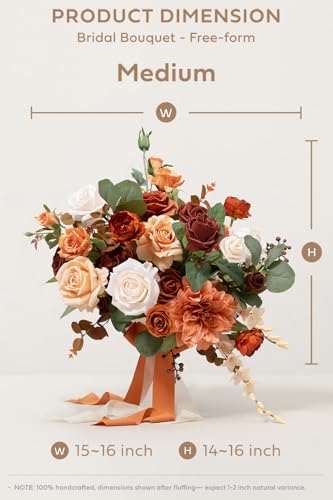 Ling's moment Terracotta Bridal Bouquet, Burnt Orange, 15 Inch | Free Form, Artificial Flowers, Wedding - color: Or-terracotta, size: Medium 15 Inch