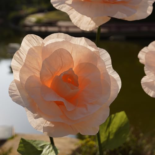 Giant Roses Artificial Flowers for Decoration with Stand,Oversized Handmade Paper Rose Decoration for Wedding,Party,Window Display,Photography Prop,Valentine’s Day & Event Decor(Champagne) - color: Champagne