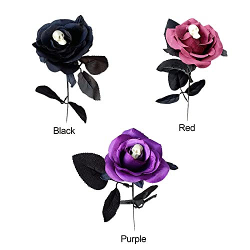 6 PCS Halloween Artificial Rose Flower with Skull,16 Inch Fake Silk Rose Bouquets Realistic Flowers Arrangements for Home Hotel Center Arrangements Halloween Decoration,Pink - color: Pink