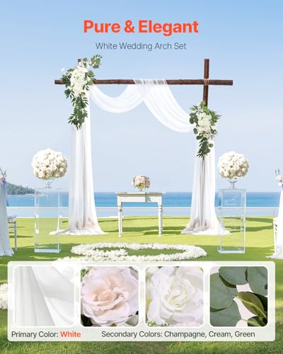 VEVOR Artificial Wedding Arch Flowers Kit, White Wedding Arch Flowers with Drapes Kit (Pack of 3) - 2 Pcs Floral Arrangement, 1 Pcs Sheer Drapes, for Ceremony Bouquets Reception Backdrop Decoration - color: White, size: 3 Pcs