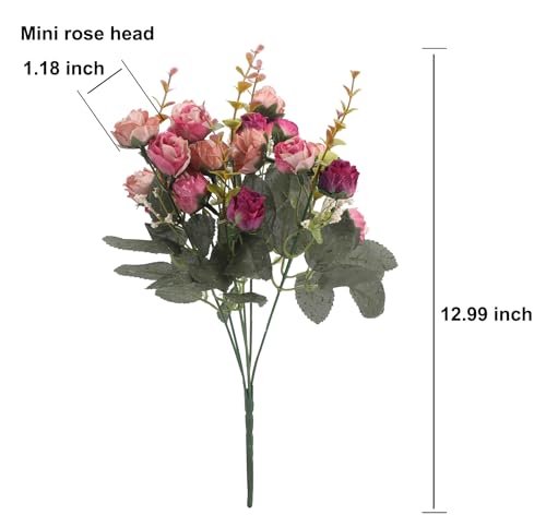 Duovlo 7 Branch 21 Mini Rose Heads Artificial Flowers Bouquet Wedding Home Office Decor,Pack of 2 (2 PCS Rose Red) - color: 2 Pcs Rose Red