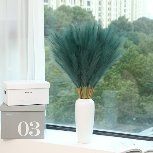 Wertuirk 9 Stems Green Pampas Grass - 38 Inch Tall Pampas Grass Decor, Fluffy Artificial Pompas Floral for Vase Filler, Wedding, Party Farmhouse and Room Decor (Green) - color: Green